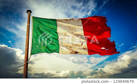 破舊不堪的義大利國旗 129840679