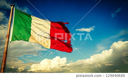 破舊不堪的義大利國旗 破舊不堪的義大利國旗 129840680