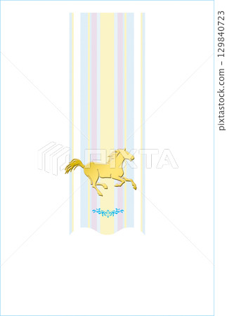 Year of the Horse New Year's card template - Gold horse on vertical stripes background - No text 129840723