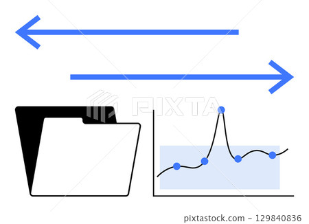Arrows folder graph with data points. Ideal for data management, organization, analytics, strategy, storage, growth, trends Line metaphor 129840836