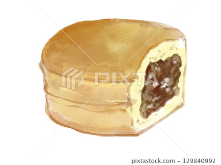 手繪水彩插圖，描繪美味可口的大坂燒/今川燒/禦在所/回天燒 129840992