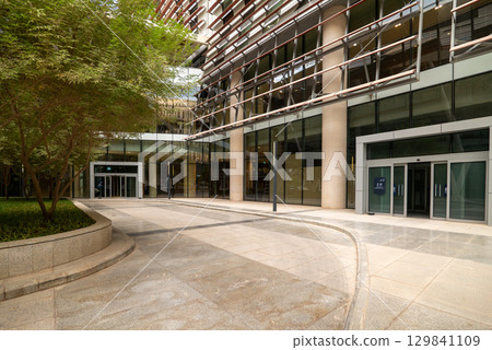 Modern Office Building and Landscaped Courtyard in KAFD, Riyadh, Saudi Arabia. Modern Office Building and Landscaped Courtyard in KAFD, Riyadh, Saudi Arabia. 129841109