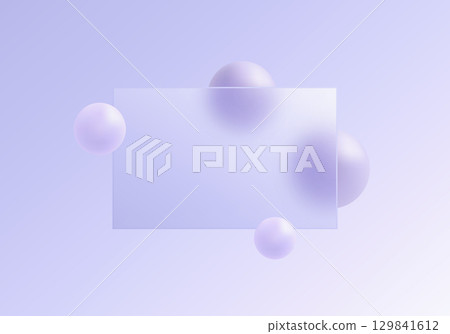 Minimal lavender background with transparent glass panel and glossy spheres, modern abstract glassmorphism vector banner for creative projects. Minimal lavender background with transparent glass panel and glossy spheres, modern abstract glassmorphism vector banner for creative projects. 129841612