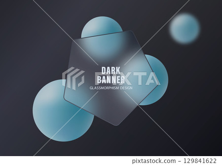 Dark glass morphism banner with blue spheres 129841622