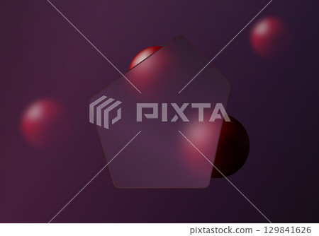 Dark glassmorphism pentagon with red spheres 129841626
