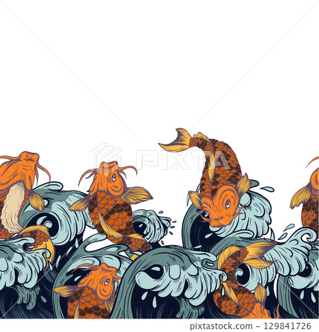 Border with fish koi. Japanese vintage print 129841726