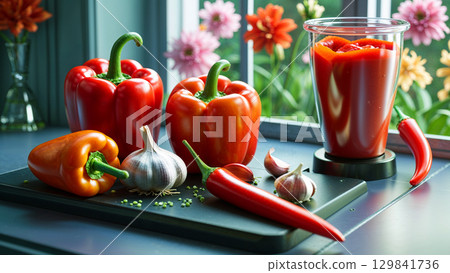 glass of fresh tomato juice 129841736