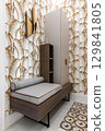 Modern Entryway Bench with Geometric Wallpaper 129841805