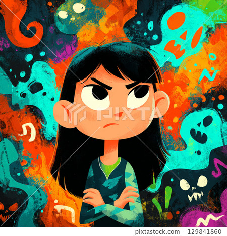 Colorful Cartoon Halloween Background with Playful Shapes 129841860