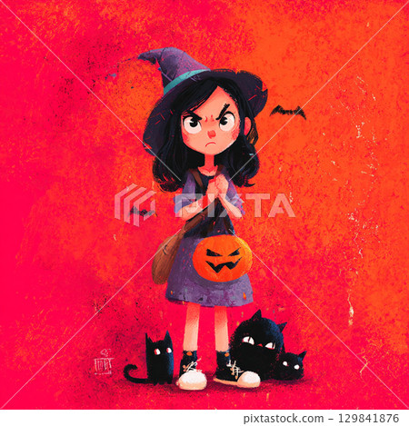 Colorful Cartoon Halloween Background with Playful Shapes Colorful Cartoon Halloween Background with Playful Shapes 129841876