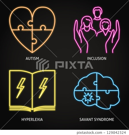 Neurodiversity symbols neon icon set Neurodiversity symbols neon icon set 129842324