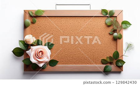 附玫瑰的軟木板相框照片 附玫瑰的軟木板相框照片 129842430