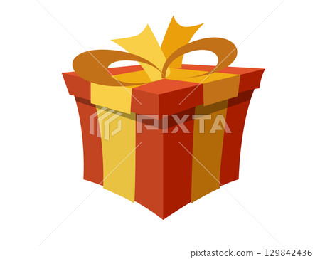 Red holiday gift box icon with yellow bow and ribbon packaging Red holiday gift box icon with yellow bow and ribbon packaging 129842436