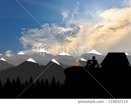 Rest climbers in the mountains Rest climbers in the mountains 129842514