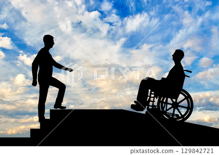 Concept of helping the disabled to move Concept of helping the disabled to move 129842721