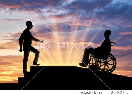 Concept of caring for the disabled in moving around the city Concept of caring for the disabled in moving around the city 129842722