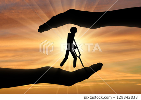 Disabled with crutches in hands 129842838