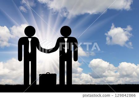 Flat icons people press the hand against the sky. 129842866