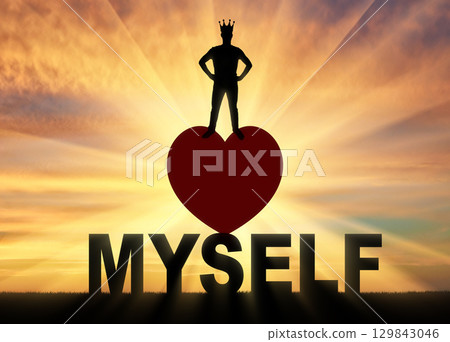 Silhouette of a narcissist with a crown on his head 129843046