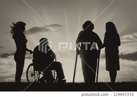 Silhouette of two people with disabilities and peepers 129843310