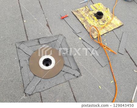 A detailed closeup view of industrial floor components alongside various types of cables A detailed closeup view of industrial floor components alongside various types of cables 129843450