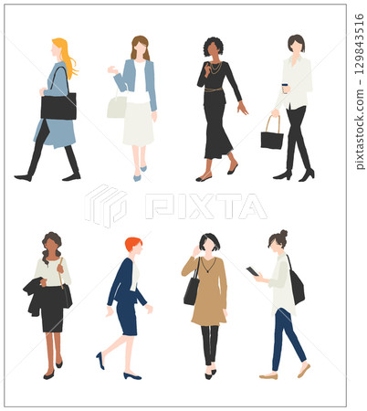 Full-body illustration of a walking woman Full-body illustration of a walking woman 129843516