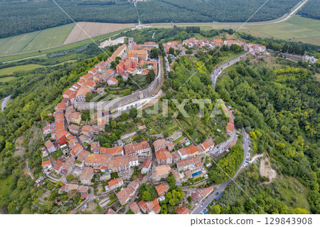 Historic hilltop town of Motovun in Istria, Croatia. 129843908