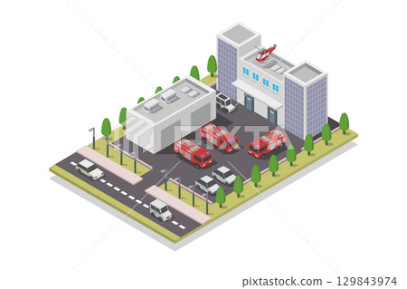 Isometric fire station 129843974