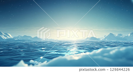 Arctic Winter Landscape Frozen Ocean Scenic View Beautiful Cold Winter Mountains Ice Snow Sky Nature 129844226