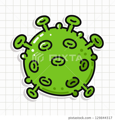 Cartoon illustration of a green virus, ideal for medical and healthcare themes. Cartoon illustration of a green virus, ideal for medical and healthcare themes. 129844317