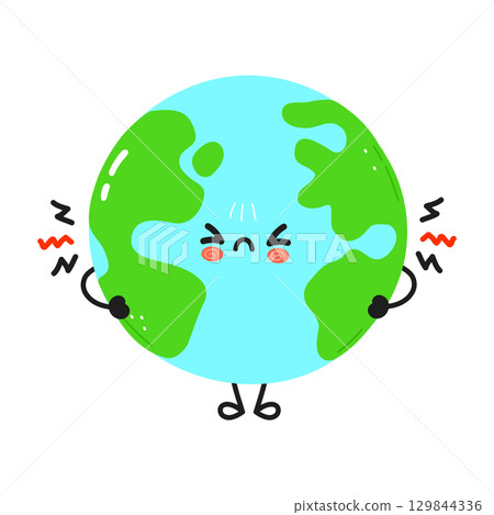 A cartoon Earth character looking stressed and sad about environmental issues. A cartoon Earth character looking stressed and sad about environmental issues. 129844336