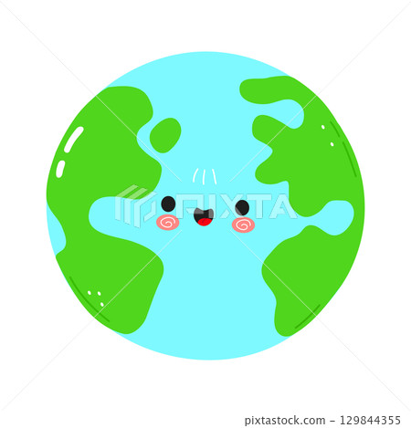 A cheerful cartoon Earth with a cute face, radiating positivity and joy. A cheerful cartoon Earth with a cute face, radiating positivity and joy. 129844355