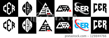 CER letter logo design in six style. CER polygon, circle, triangle, hexagon, flat and simple style with black and white color variation letter logo set in one artboard. CER minimalist and classic logo CER letter logo design in six style. CER polygon, circle, triangle, hexagon, flat and simple style with black and white color variation letter logo set in one artboard. CER minimalist and classic logo 129844766