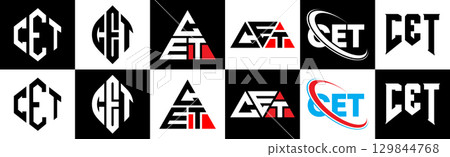 CET letter logo design in six style. CET polygon, circle, triangle, hexagon, flat and simple style with black and white color variation letter logo set in one artboard. CET minimalist and classic logo CET letter logo design in six style. CET polygon, circle, triangle, hexagon, flat and simple style with black and white color variation letter logo set in one artboard. CET minimalist and classic logo 129844768
