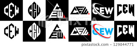 CEW letter logo design in six style. CEW polygon, circle, triangle, hexagon, flat and simple style with black and white color variation letter logo set in one artboard. CEW minimalist and classic logo CEW letter logo design in six style. CEW polygon, circle, triangle, hexagon, flat and simple style with black and white color variation letter logo set in one artboard. CEW minimalist and classic logo 129844771