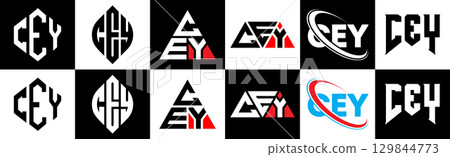 CEY letter logo design in six style. CEY polygon, circle, triangle, hexagon, flat and simple style with black and white color variation letter logo set in one artboard. CEY minimalist and classic logo CEY letter logo design in six style. CEY polygon, circle, triangle, hexagon, flat and simple style with black and white color variation letter logo set in one artboard. CEY minimalist and classic logo 129844773