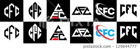 CFC letter logo design in six style. CFC polygon, circle, triangle, hexagon, flat and simple style with black and white color variation letter logo set in one artboard. CFC minimalist and classic logo CFC letter logo design in six style. CFC polygon, circle, triangle, hexagon, flat and simple style with black and white color variation letter logo set in one artboard. CFC minimalist and classic logo 129844777