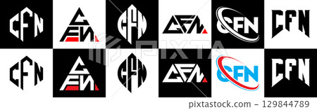 CFN letter logo design in six style. CFN polygon, circle, triangle, hexagon, flat and simple style with black and white color variation letter logo set in one artboard. CFN minimalist and classic logo CFN letter logo design in six style. CFN polygon, circle, triangle, hexagon, flat and simple style with black and white color variation letter logo set in one artboard. CFN minimalist and classic logo 129844789