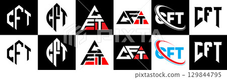CFT letter logo design in six style. CFT polygon, circle, triangle, hexagon, flat and simple style with black and white color variation letter logo set in one artboard. CFT minimalist and classic logo CFT letter logo design in six style. CFT polygon, circle, triangle, hexagon, flat and simple style with black and white color variation letter logo set in one artboard. CFT minimalist and classic logo 129844795