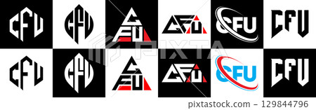 CFU letter logo design in six style. CFU polygon, circle, triangle, hexagon, flat and simple style with black and white color variation letter logo set in one artboard. CFU minimalist and classic logo CFU letter logo design in six style. CFU polygon, circle, triangle, hexagon, flat and simple style with black and white color variation letter logo set in one artboard. CFU minimalist and classic logo 129844796