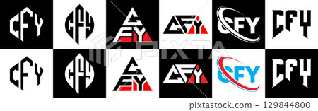 CFY letter logo design in six style. CFY polygon, circle, triangle, hexagon, flat and simple style with black and white color variation letter logo set in one artboard. CFY minimalist and classic logo CFY letter logo design in six style. CFY polygon, circle, triangle, hexagon, flat and simple style with black and white color variation letter logo set in one artboard. CFY minimalist and classic logo 129844800