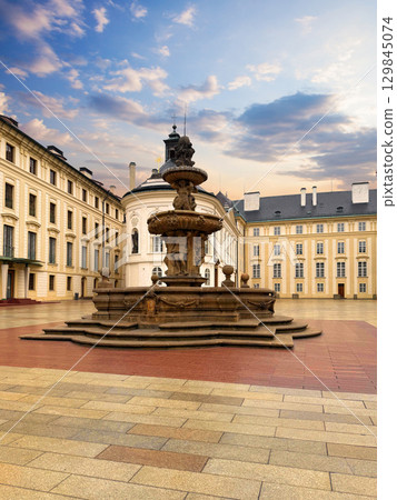 Kohl Fountain in Second Courtyard of Prague Castle near New Royal Palace in Prague in Czech Republic Kohl Fountain in Second Courtyard of Prague Castle near New Royal Palace in Prague in Czech Republic 129845074