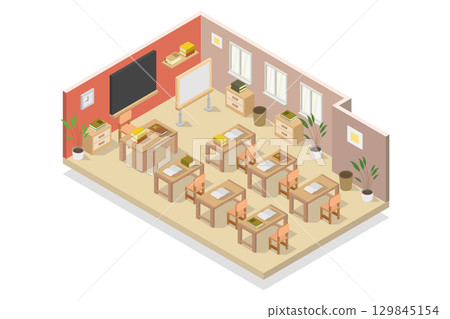 Isometric school room Isometric school room 129845154