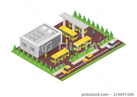 Isometric bus depot Isometric bus depot 129845166
