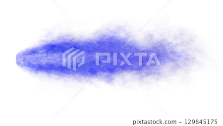Thick blue exhaust smoke cloud trail isolated from aircraft or vehicle with combustion engine 129845175