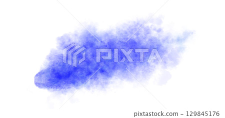 Thick blue exhaust smoke cloud trail isolated from aircraft or vehicle with combustion engine 129845176