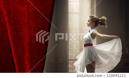 紅色舞台幕布和人物AI生成素材 129845221