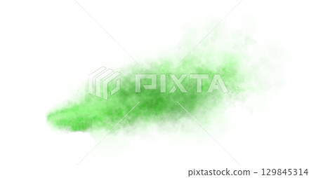 Thick green exhaust smoke cloud trail isolated from aircraft or vehicle with combustion engine 129845314