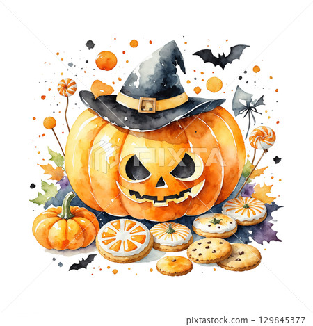 Halloween pumpkin and candy 129845377