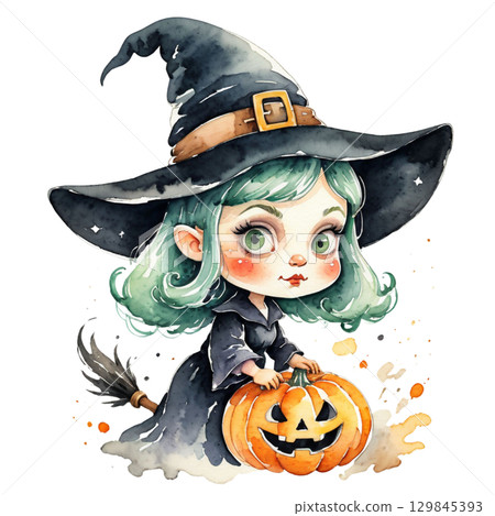 Witch and Pumpkin Lantern: Halloween Witch Witch and Pumpkin Lantern: Halloween Witch 129845393